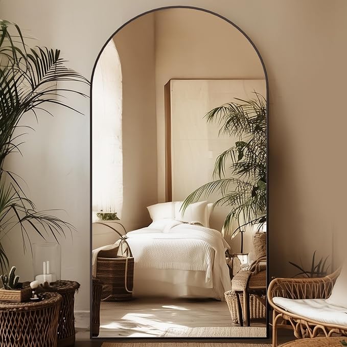 Full Length Mirror, 81"x41" Oversized Arched Mirror Large Standing Mirrors, Tall Mirrors Body Floor Mirror for Bedroom Living Room Aluminum Frame, Black