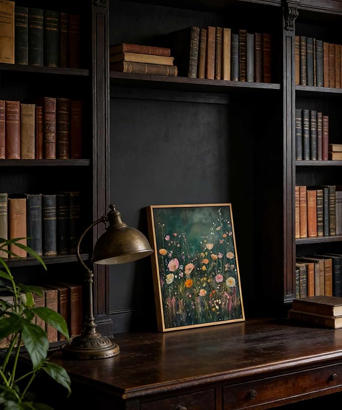 Framed Dark Moody Wildflower Wall Art Vintage Botanical Wildflower Field Floral Poster Print Nature Landscape Aesthetic Picture Wall Decor for Bedroom Living Room Home Decoration 8x10in