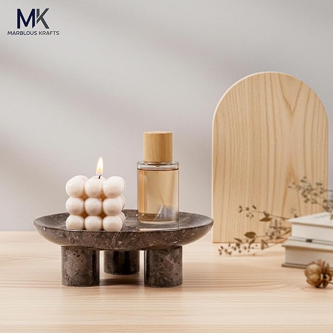 Oceanic Marble Vanity Tray 8' inch Perfume Organizer Tray for Jewelry Dish, Bathroom Countertop Display for Makeup, Skincare and Modern Home Decor
