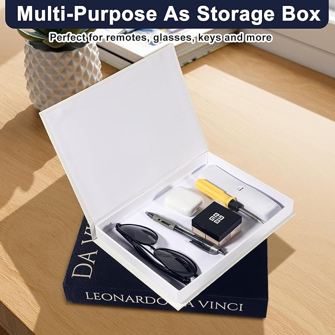 SUPERNIGHT Decorative Books for Home Decor, Set of 2 Linen Decorative Boxes for Aesthetic Room Decoration, Coffee Table Decor, Keepsake, Hidden Storage with Magnetic Closure (Black+White)