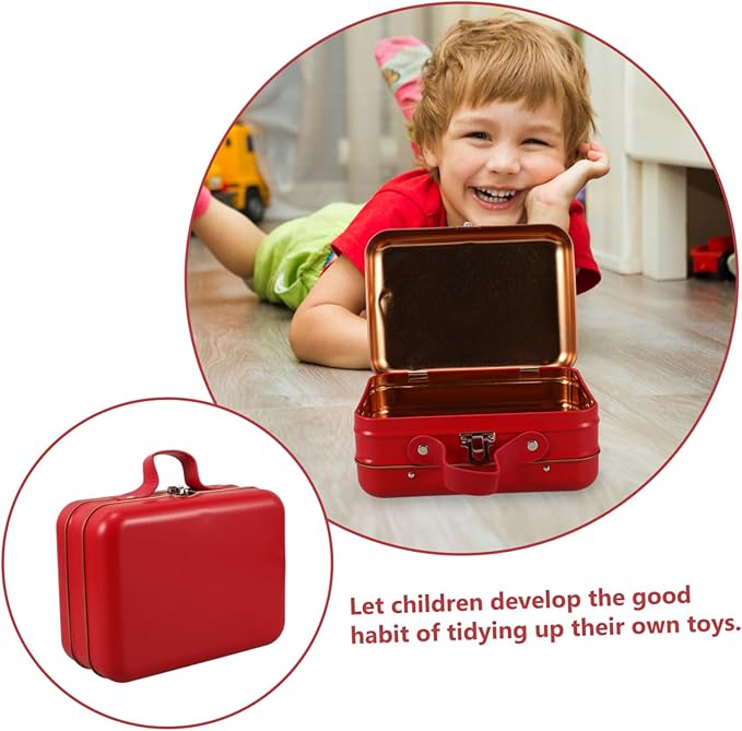 Mobestech Mini Suitcase Storage Box Red Handbag-style for Boys and Girls Toys Makeup and Jewelry Compact and Portable Organizer for Travel and Outdoor Use