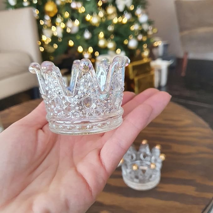 Crystal Glass Candle Holder Set of 2 Crown Shaped Makeup Sponge Beauty Egg Storage Rack Jewelry Watch Nail Art Dappen Dish Wedding Christmas Decor