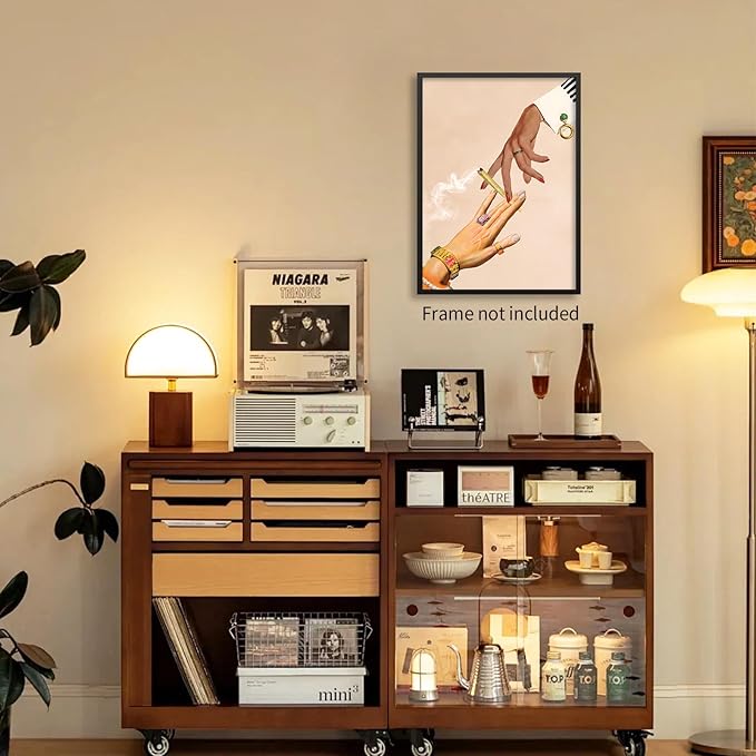 rumlud Beige Vintage Abstract Canvas Poster Modern Surreal Trippy Wall Art Unique Eclectic Prints for Bed Living Room Gallery Wall Decor 08x10 inch Unframed