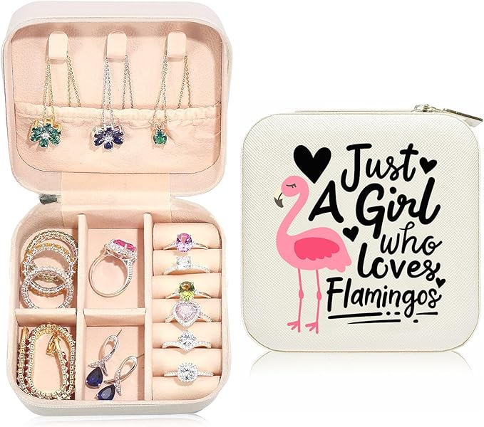 Cute Flamingo Travel Jewelry Case,Jewelry Box Travel Organizer Small PU Leather Rings Earrings Necklaces Storage Box Valentine's Day Flamingo Gifts for Women,Daughter,Girlfriend,Mom,Wife