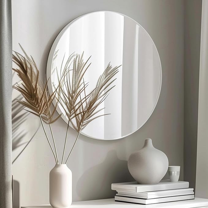 Sunniry White Round Mirror, White Circle Mirror 24 inch, Matte Metal Frame Round Mirrors, Circle Mirrors for Bathroom, Living Room, Bedroom, Hallway.