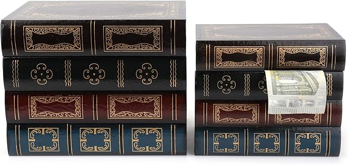 Tosnail 2 Pack Decorative Book Boxes Wooden Antique Book Decorations Vintage Storage Box