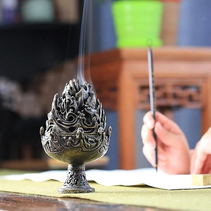 3 PCS Mini Brass Lotus Incense Holder, Small Flower Vintage Cone Incense Burner with Lid - Elegant Desktop Ash Catcher for Home, Office, Yoga, Meditation, Spa, Teahouse Decor (Bronze, 2.7×3cm)