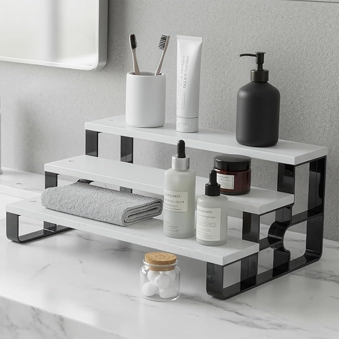 Wood Cologne Organizer for Men,Perfume Organizer for Bathroom Countertop,3 Tier Makeup Organizer for Bedroom Decor,Skincare Storage,Display Stand Shelf,Valentine's Day Gift (White, 3 Tiers-width=14")