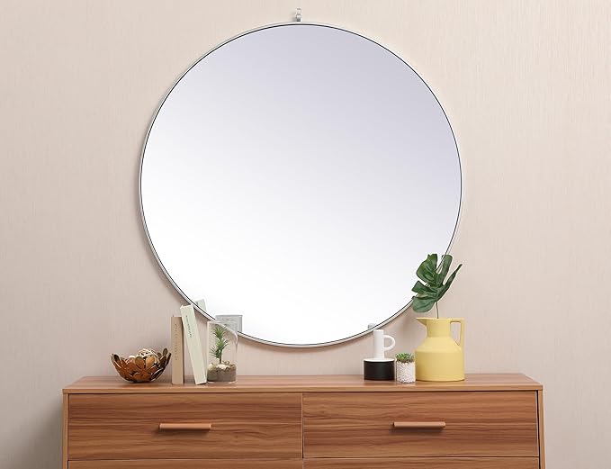 Focus 45x45 Round Wall Mirror, for Bathroom Bedroom Entryway, Silver
