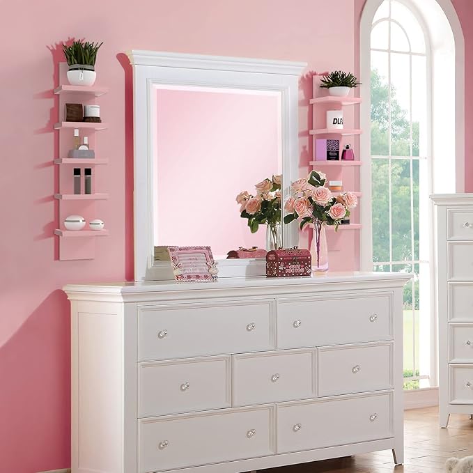 Homaterial 5 Tier Wall Shelf Unit, Decorative Wall Mount Vertical Shelving,Modern Column Floating Shelves for Bedrooms, Living Rooms 5.5" x 7.2" x 31"(Pink)