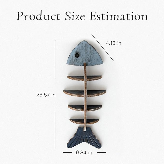 Rustic Wooden Fish Floating Shelf, Unique Fishing Decor Wall Mounted Organizer, Coastal Nautical Display Shelf for Lake House, Bathroom & Living Room
