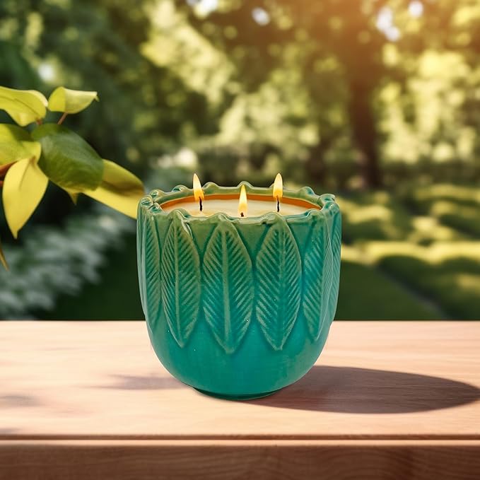 Exquisite 3-Wick Scented Candles, 20oz Natural Soy Wax in Ceramic Jar - Creamy Vanilla Aromatherapy & Citronella Outdoor Bug Repellent, 80H Long-Lasting Smokeless Candles for Home Decor Gift