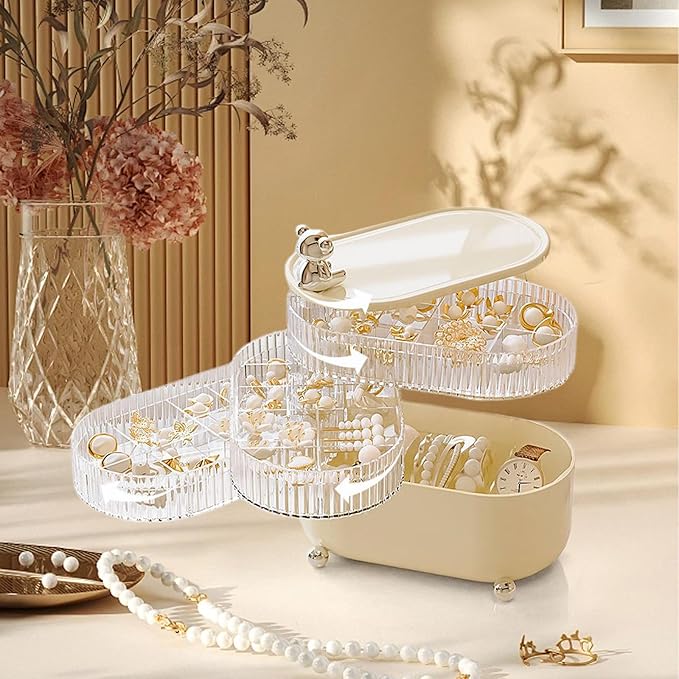 Jewelry Box, 4-Layer Rotation Jewelry Organizer, Acrylic Storage Boxes for Rings, Bracelets, Necklaces, Lipsticks, Make up Organizer for Vanity Top, Gifts for Women