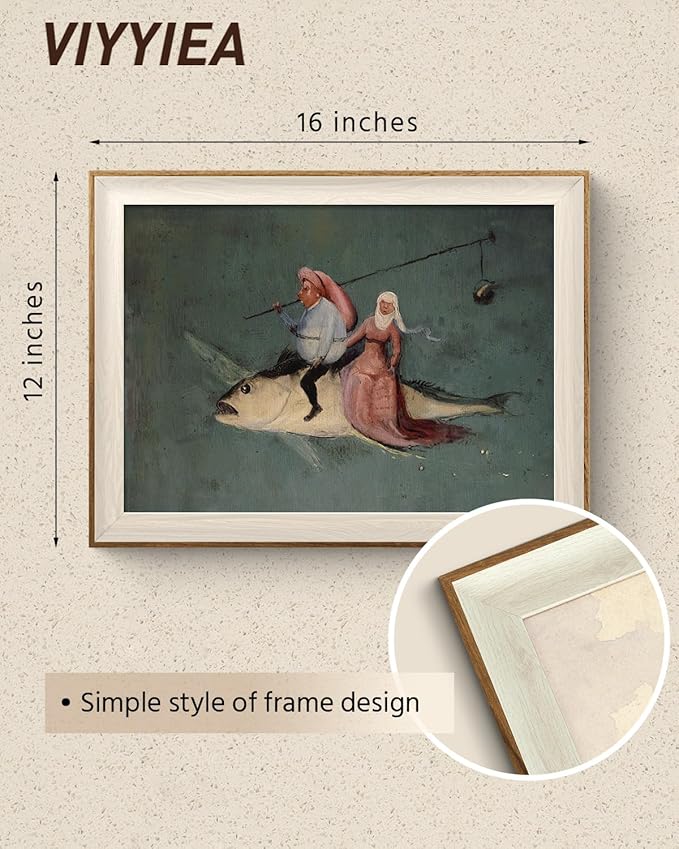 VIYYIEA Framed Wall Art for Living Room, Drive the Fish Canvas Prints, Vintage Home Decor, Funny Painting Picture, Bathroom Wall Decor Gifts for Friends or Family - 16L x 12W