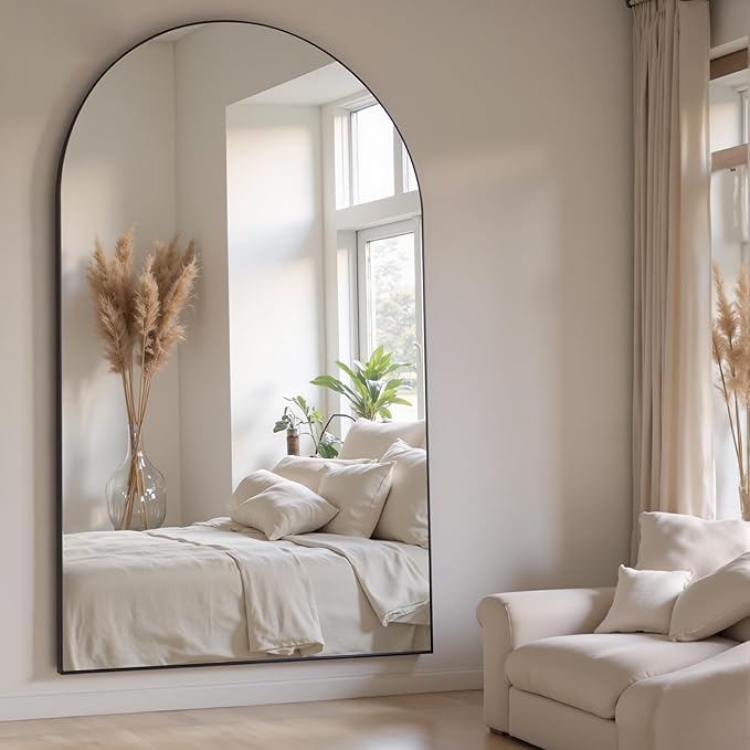Suidia 72"x44" Arched Full Length Mirror with Stand, Full Body Mirror with Aluminum Frame, Freestanding/Leaning/Wall-Mounted, Floor Mirrors for Bedroom, Living Room, Entryway, Dressing Room, Black