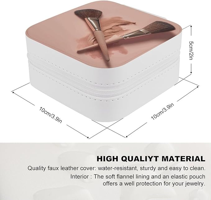 Two Makeup Brushes Jewelry Box Portable Mini Travel Case Display Storage Holder Boxes PU Leather Small Jewelry Organizer for Women for Stud Earrings Rings Necklaces Bracelets
