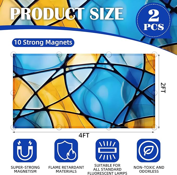 ANGSYLTH 2 Pcs Fluorescent Light Covers - 4 x 2 Feet Covers for Ceiling Lights, Magnetic Light Filters for Classroom, Office, Hospitals, Home (Colorful Art)