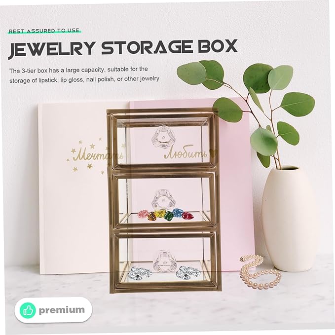 OUNONA Jewelry Drawer Box Elegant Three Storage Organizer for Cosmetics Accessories Transparent Design for Easy Viewing Versatile Storage Case for Home Office Use