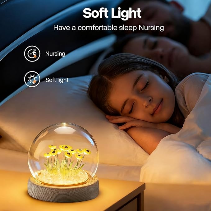 ONXE Sunflowers Flower Lamp,Sunflowers Night Light,Birthday Mothers Day Gifts for Girlfriend Mom Women Her Wife Sister Girls Grandma,Artificial Flower Table Lamp in Glass Dome (USB Powered)