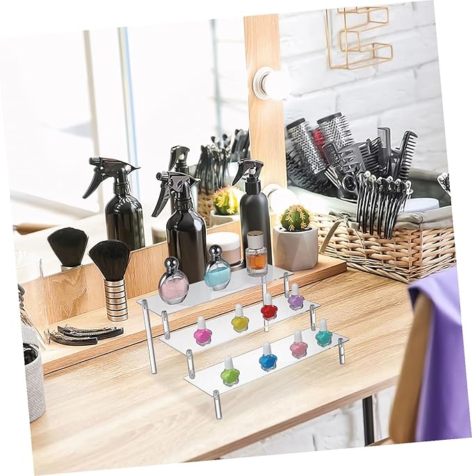Acrylic Display Shelf Organizer Perfume Stand with Wide Layers Storage Riser for Makeup and Desserts Easy Assembly Stable and Versatile Desktop Display