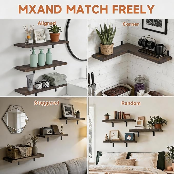 LifetimeWarranty Easy Install Wall Shelves with Brackets,15.7 Inch Wall Mounted Wood Floating Wall Shelf, Small Wall Shelf for Storage&Home Decor, Living Room,Kitchen,Office,Book Corner Shelf,Set of 3