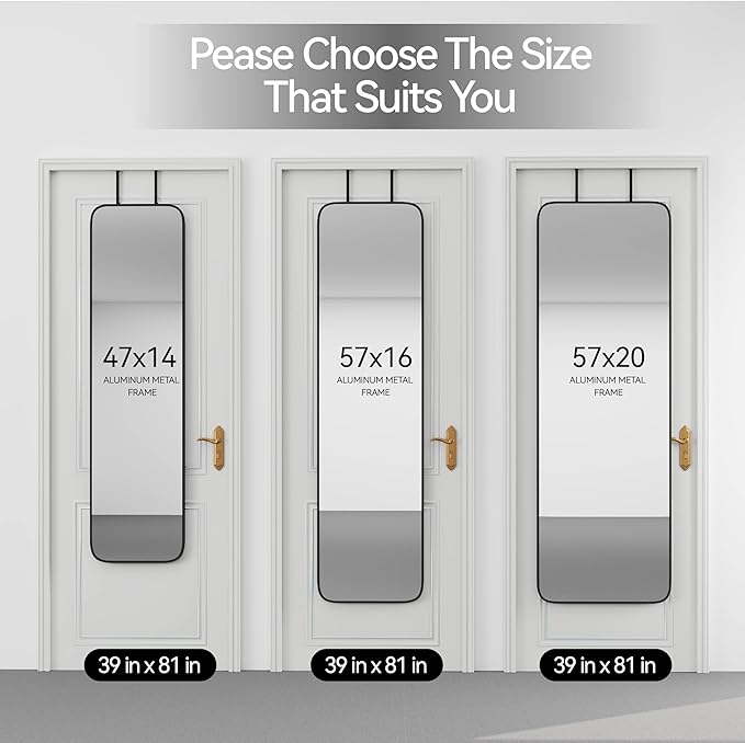 SCWF-GZ 57x16 Door Hanging Full Length Mirror, Floor Stand (Height 5.7ft just Body in1.3ft) Wall Mounted Metal Frame Rectangle Dressing Mirrors for Bedroom Bathroom Room 57 inch Black