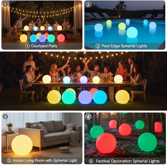 20 inch Large LED Globe Ball Light, Rechargeable LED Orb Light, Dimmable 16 RGB Colors Globe Floor Lamp w/Remote, Indoor/Outdoor Waterproof Glowing Globe Mood Lamp for Home Garden Patio Party