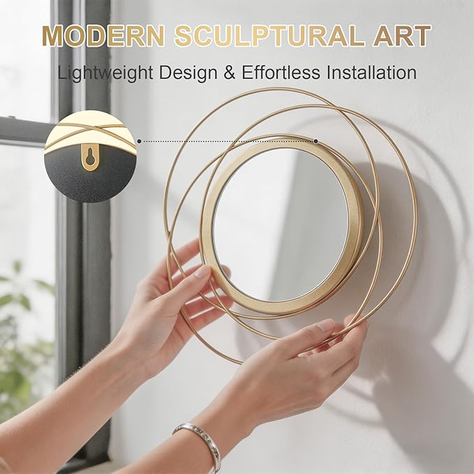 4 Piece Gold Round Wall Mirror Set Modern Metal Circle Home Decor for Living Room Bedroom Entryway 11/9 Inch Decorative Mirrors Minimalist Wall Art for Home