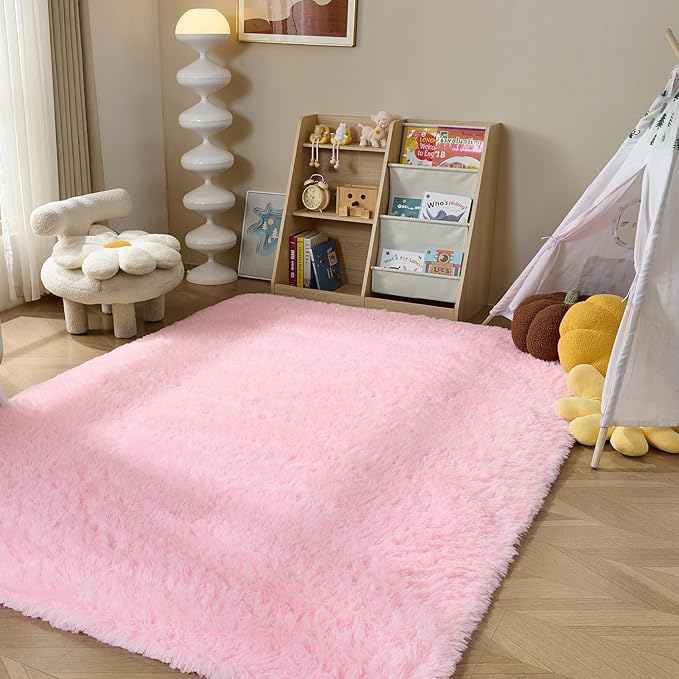 Fluffy Area Rugs for Bedroom - Soft Plush Shag Rug for Living Room Nursery Kids Room - Non Slip Fuzzy Shaggy Floor Carpets for Girls Boys Play Room Dorm Decor (Pink, 9' x 12')