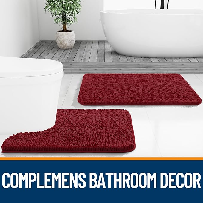 OLANLY Bathroom Rugs 30x20, Extra Soft Absorbent Chenille Bath Rugs, Rubber Backing Quick Dry, Machine Washable Bath Mats for Bathroom Floor, Tub and Shower, Home Decor Accessories, Red