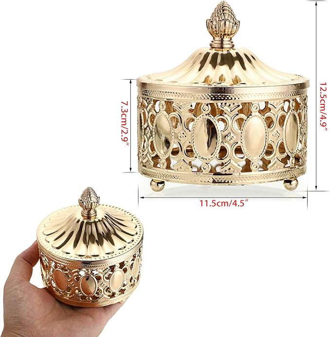 Hipiwe hollow out Metal Jewelry Box with Lid - Gold Mirrored Jewelry Trinket Organizer Ring Earrings Necklace Home Decor Storage Box, Chest Keepsake Gift Box for Women