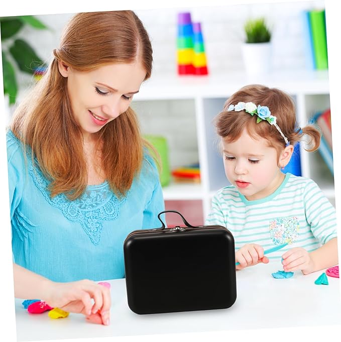 Mobestech Mini Suitcase Makeup Organizer Tin Jewelry Container for Makeup Toys and Electronics Portable Handheld Storage Box Black