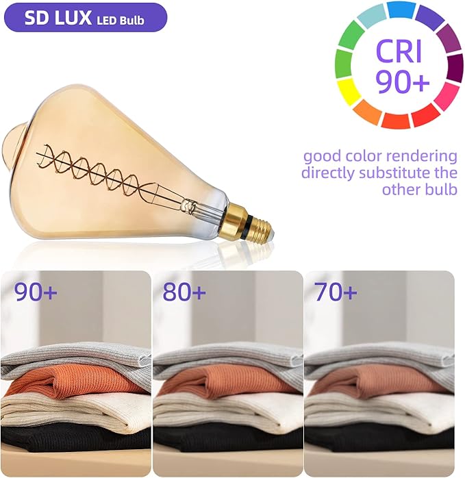 SD LUX Oversized Vintage Giant LED Light Bulb Huge Edison Bulb - Dimmable, 8W 450LM (50W Equi), Warm White 2200K, Medium E26 Base - Perfect for Decorative Pendant Lighting, 1 Pack(ST164)