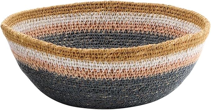 47th & Main Set of 2 Decorative Seagrass Bowls, Navy Striped