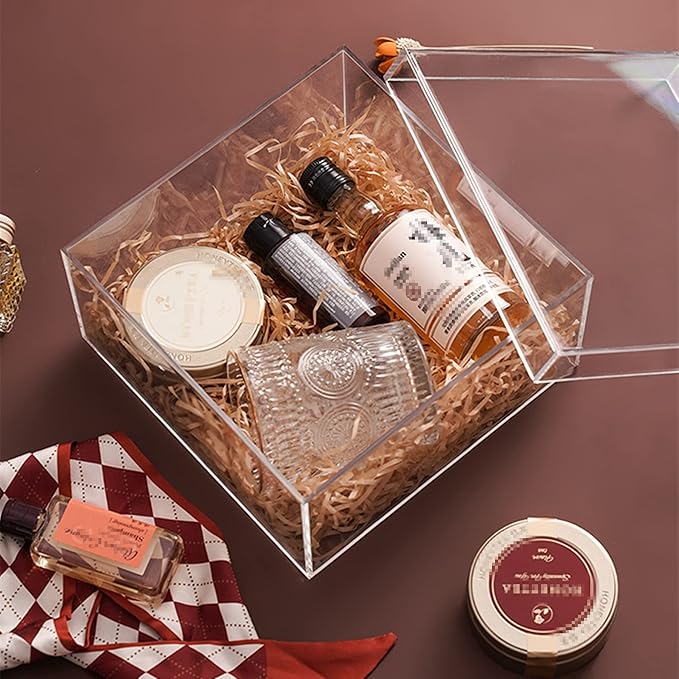KissYou Acrylic Box Large Clear Box with Lid Home Office Storage Box Jewelry Organizer Contanier Plastic Square Cube Graduation Wedding Birthday Candy Boxes Party Decoration