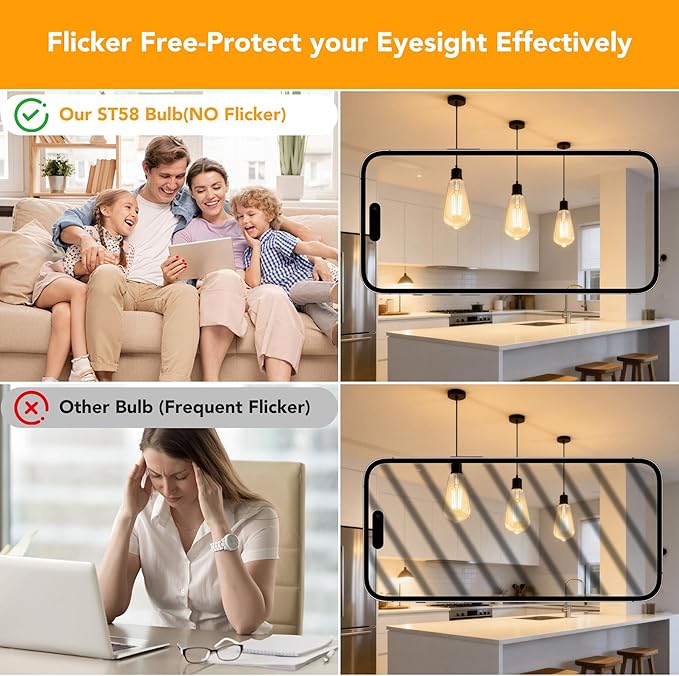 PARTPHONER LED Light Bulbs Dimmable Vintage Edison Bulb, E26 LED Bulb 60W Equivalent 720 Lumens, Amber Warm 2200K, ST58 Antique LED Filament Bulb CRI 85+, Clear Glass, Pack of 12