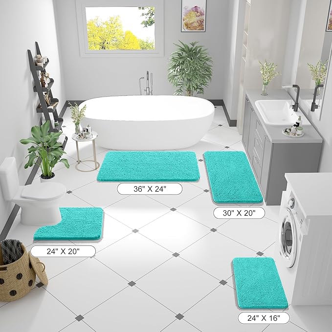 OLANLY Large Bathroom Rugs 70x46, Extra Soft Absorbent Chenille Bath Rugs, Rubber Backing Quick Dry, Machine Washable Bath Mats for Bathroom Floor, Tub and Shower, Home Decor Accessories, Teal