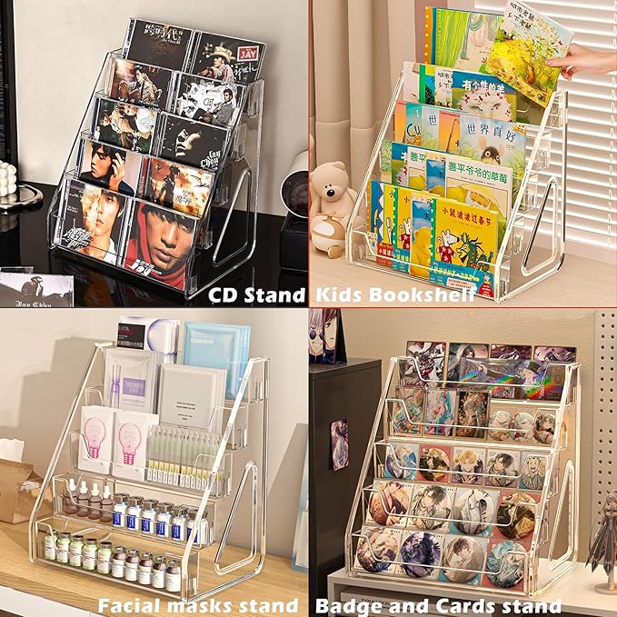 Card Display Stand set of 2, Clear 5-Tiered Shelf For Greeting Card, Stickers, Postcard, Sports Graded Card, Football Baseball Basketball Cards, Table Top Holder Display Rack For Psa Slabs (2 Pack)