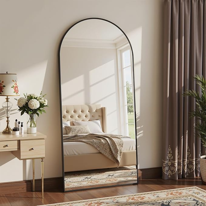 Full Length Mirror, 71"x27" Arched Floor Mirror Freestanding, Floor Standing Full Body Mirror with Stand for Bedroom, Hanging Mounted for Living Room Cloakroom, Black