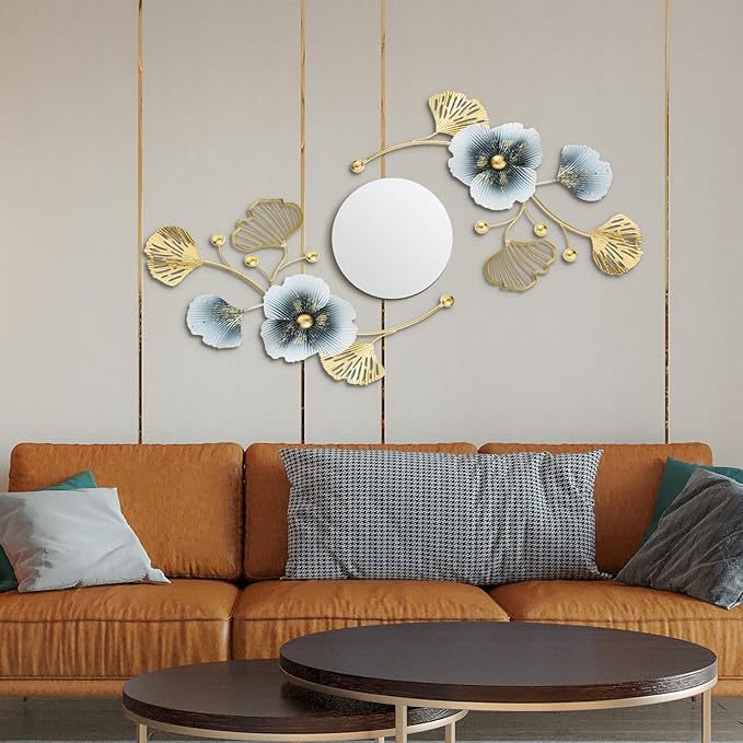 Tandefio 3 Pcs Metal Decorative Wall Mirrors for Living Room Metal Ginkgo Leaf Mirror Modern Creative Wall Decor Art Hanging Decor Mirror for Entrance Bedroom Living Room(Vintage Gold,16.inches)