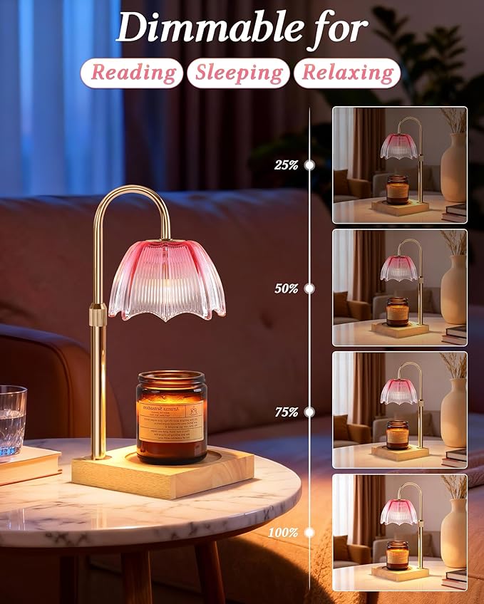 Candle Warmer Lamp with Timer Dimmable Adjustable Height, Cozy Home Decor House Warming Christmas Birthday Gifts for Women, Flower Candle Lamp Wax Melt Warmer for Scented Jar Candles, Gradient Pink