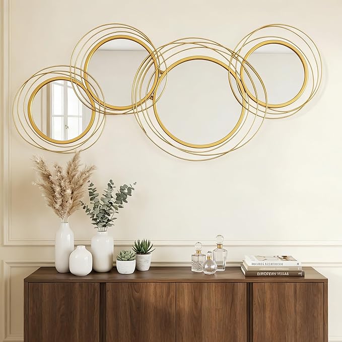 Wall Mirror Decor Irregular,43''x22'' Large Round Modern Circle Mirror,Metal Wall Art Mirrors for Living Room,Hallway,Entryway,Bedroom,Dining Room
