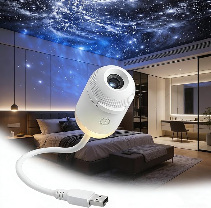 Galaxy Night Light Projector,2-In-1 Galaxy Projector with 3 Sliding Projection Films,360° Adjustable USB Starry Sky Night Light Projector with Adjustable Brightness for Car and Bedroom Decoration