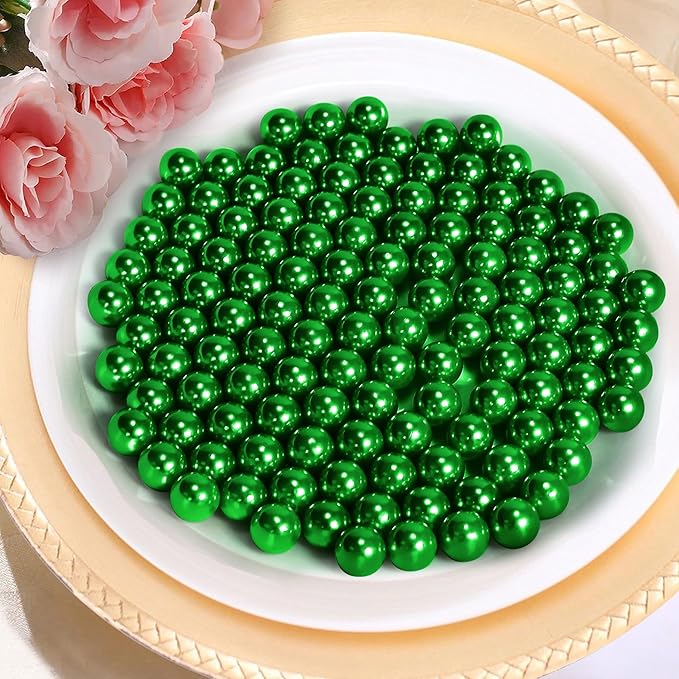 1400Pcs Green Vase Filler Pearl Beads for Crafting 8mm Beads No Holes Decor Suitable for Wedding Decor, Party Decorations, Centerpiece Table Decorations