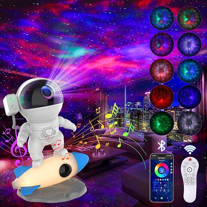 FlyLily Astronaut Galaxy Projector for Bedroom, Star Projector Galaxy Light with App & Remote Control, White Noises, Bluetooth Speaker, Rocket Night Light for Kids, Ceiling, Gifts, Room Decor