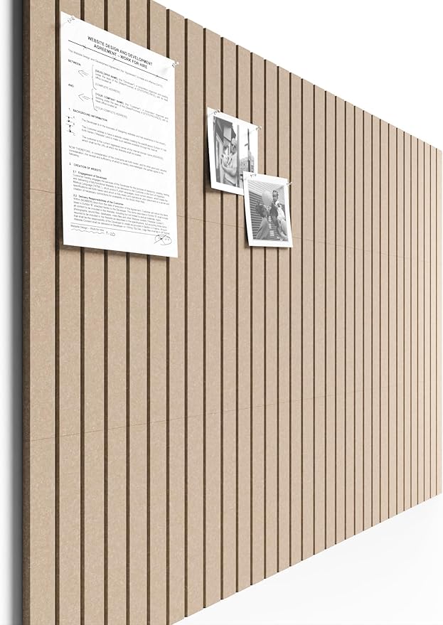 Bumusty Large Cork Board Alternative-48 x 36" Felt Bulletin Board Tiles, with 30 Pushpins, 70 Adhesive Tabs, Fine-Stripe 12-Pack, Cork Boards for Office Push Pin Board Felt Board-Taupe