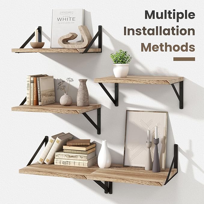 Marsmiles Floating Shelves for Wall - 16 Inch Wide x 12 Inch Deep Wood Wall Shelves Set of 2-16W x 12D Rustic Wide Wooden Shelves for Bedroom Kitchen Living Room