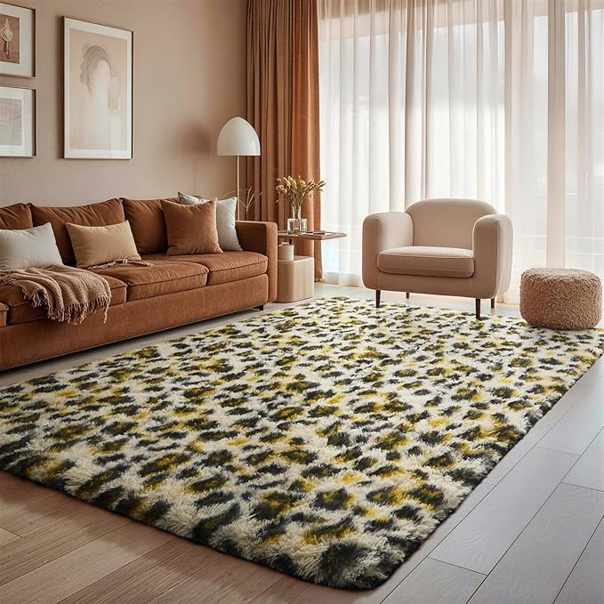 Ophanie 4x6 Leopard Rugs for Bedroom Living Room, Fluffy Shag Large Fuzzy Plush Soft Throw Cheetah Print Rug,Large Shaggy Floor Big Carpets, Kids Home Decor Aesthetic, Nursery