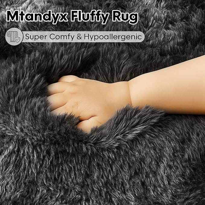8x10 Area Rugs Living Room,Large Plush Fluffy Bedroom Carpet, Non-Slip Upgraded Indoor Thick Soft Rug,Also Suitable for Home Decor Aesthetics,Kids Room and Dorm,Dark Grey.