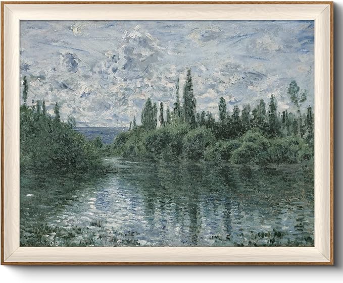 VIYYIEA Framed Canvas Wall Art for Living Room, Vintage Home Decor Landscape Oil Painting Summer Room Decor Bathroom Wall Decor, Large Wall Art -【Banks of the Seine】-(16"x20")